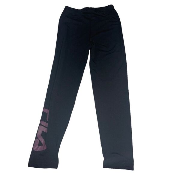 Fila Black Leggings with Purple Logo - Size 5/6 - Picture 2 of 6